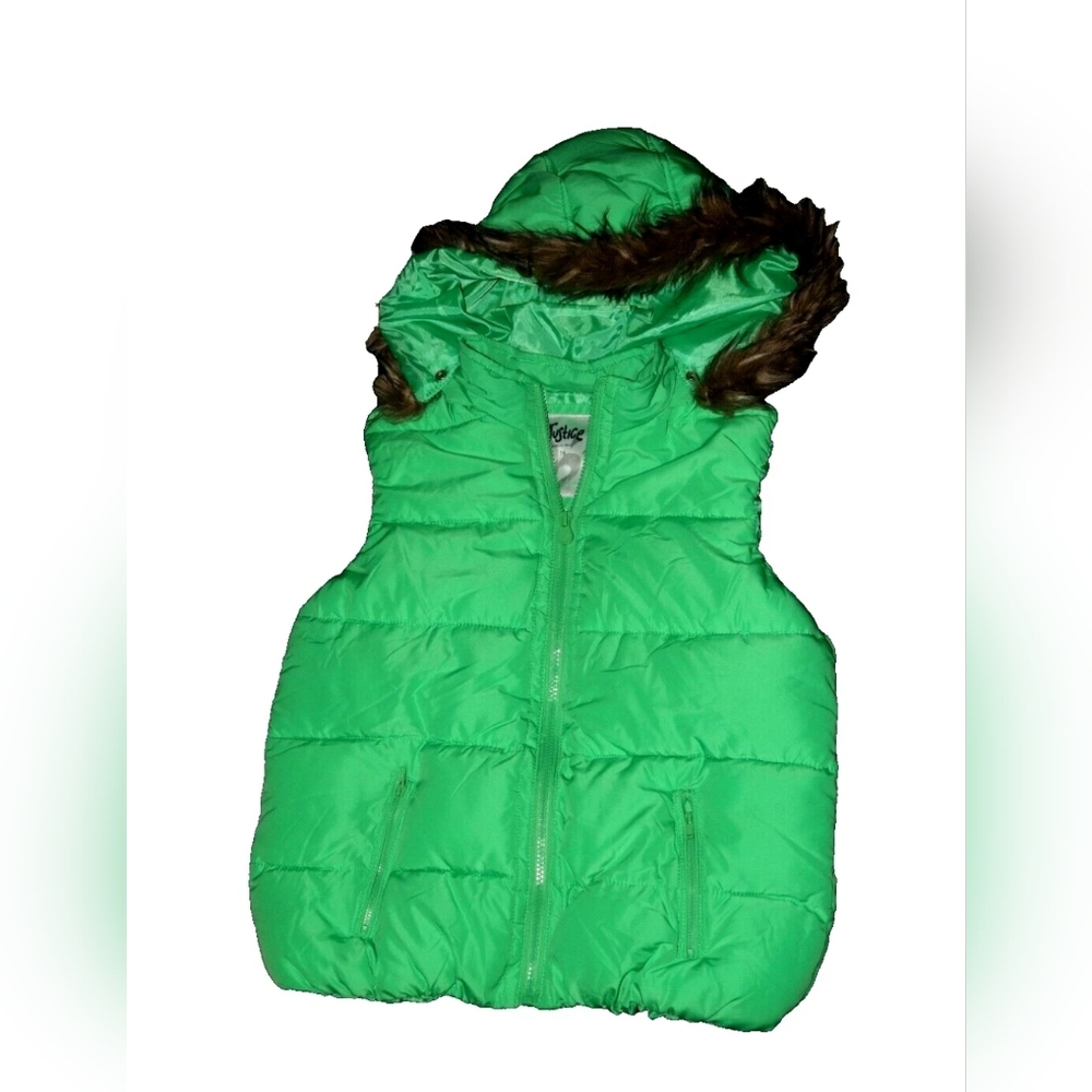Justice Green Puffer Vest, Size 16, Hooded